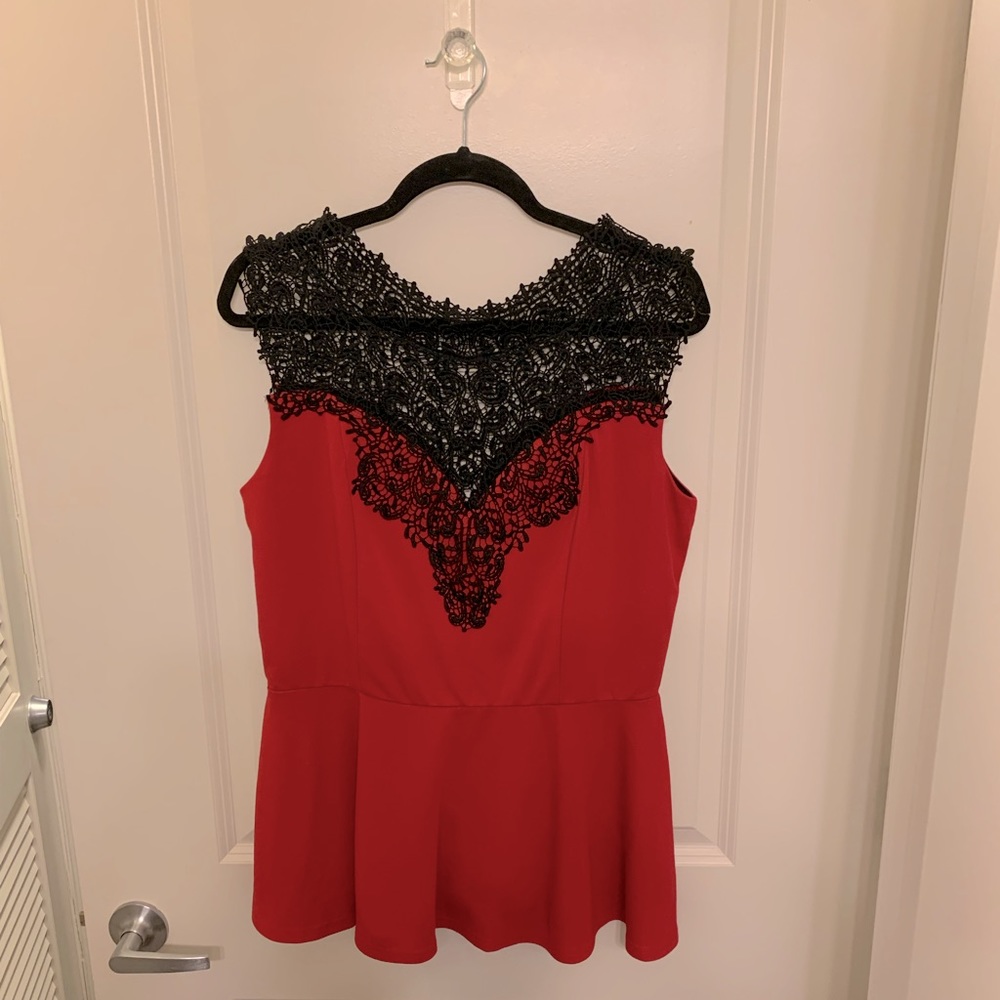 City Chic lace peplum red and black top